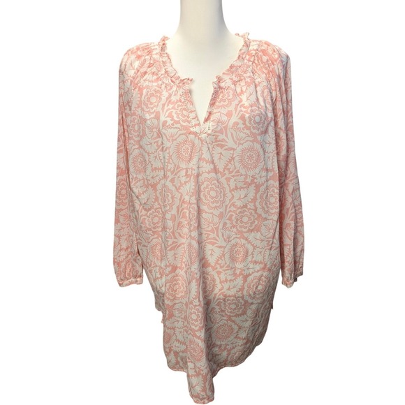 Talbots Cotton Floral Pink Pullover Tunic Blouse Shirt Boho Size 2X Feminine - Picture 2 of 5